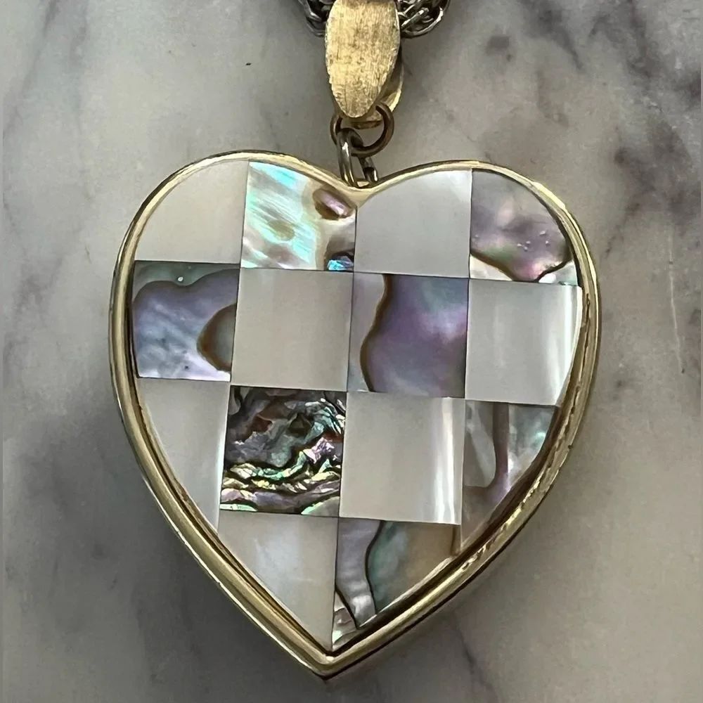 * Vintage White and abalone shell clover brand heart music box, necklace
